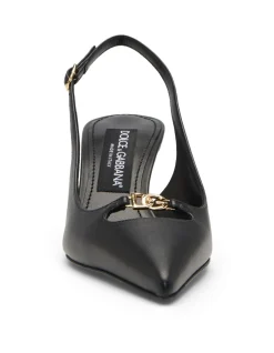 Lollo Gold Logo Detail Slingback Pumps