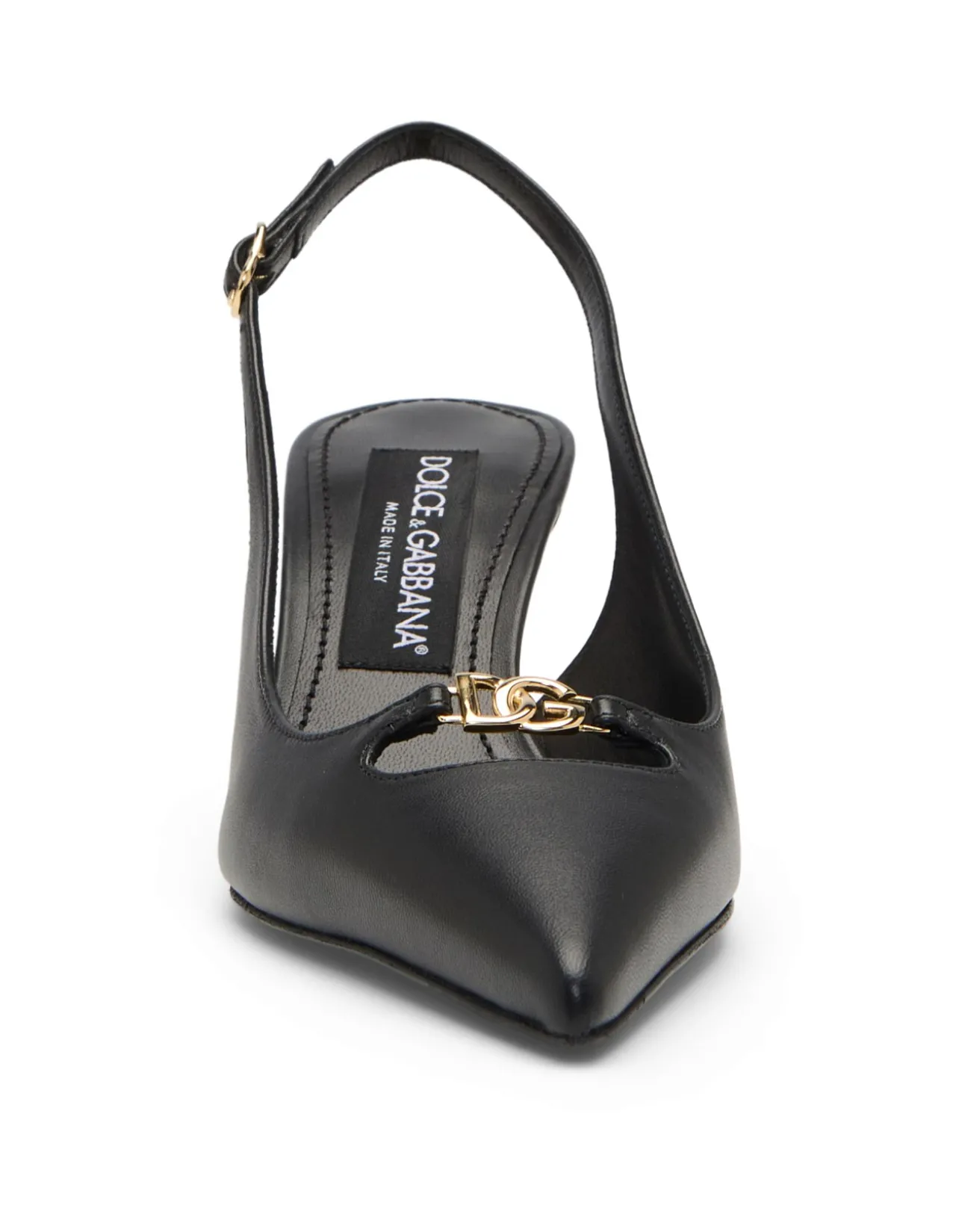 Lollo Gold Logo Detail Slingback Pumps
