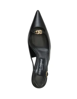 Lollo Gold Logo Detail Slingback Pumps