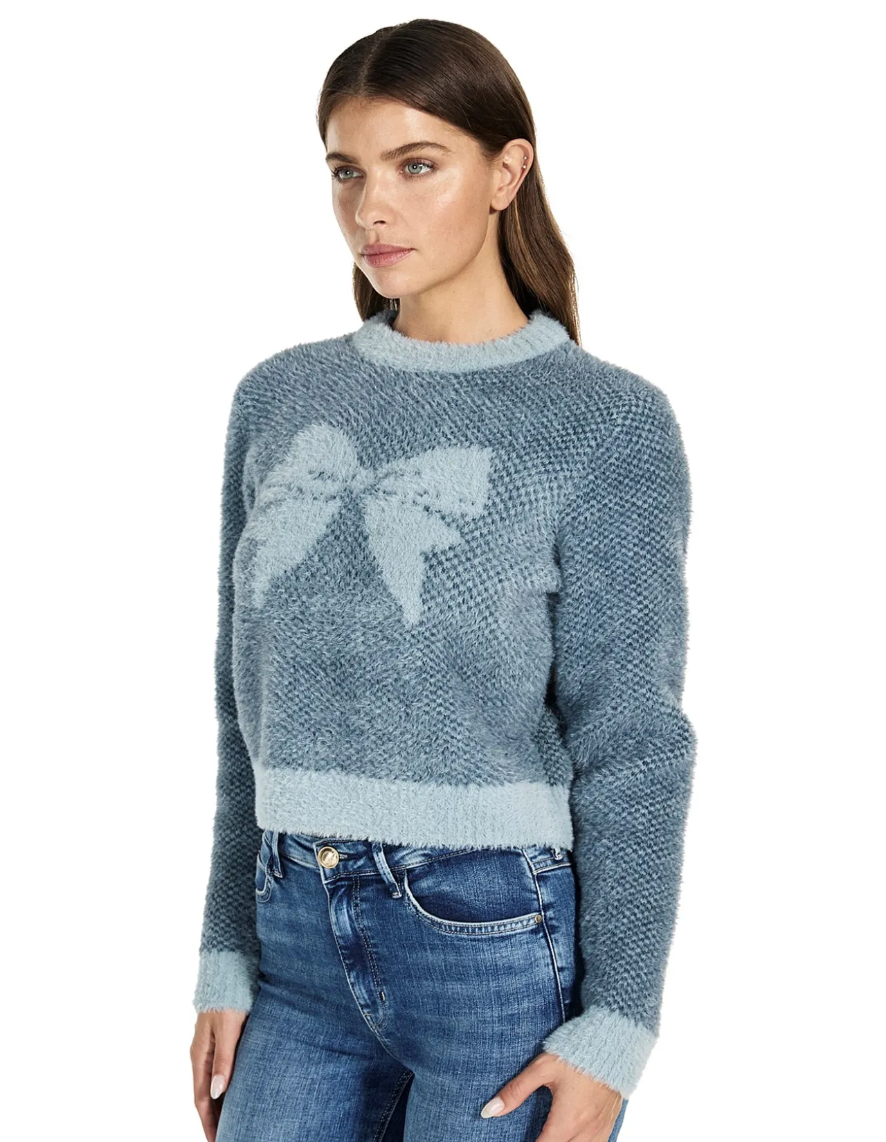 Long Sleeve Cn Bow Jacquard Sweater