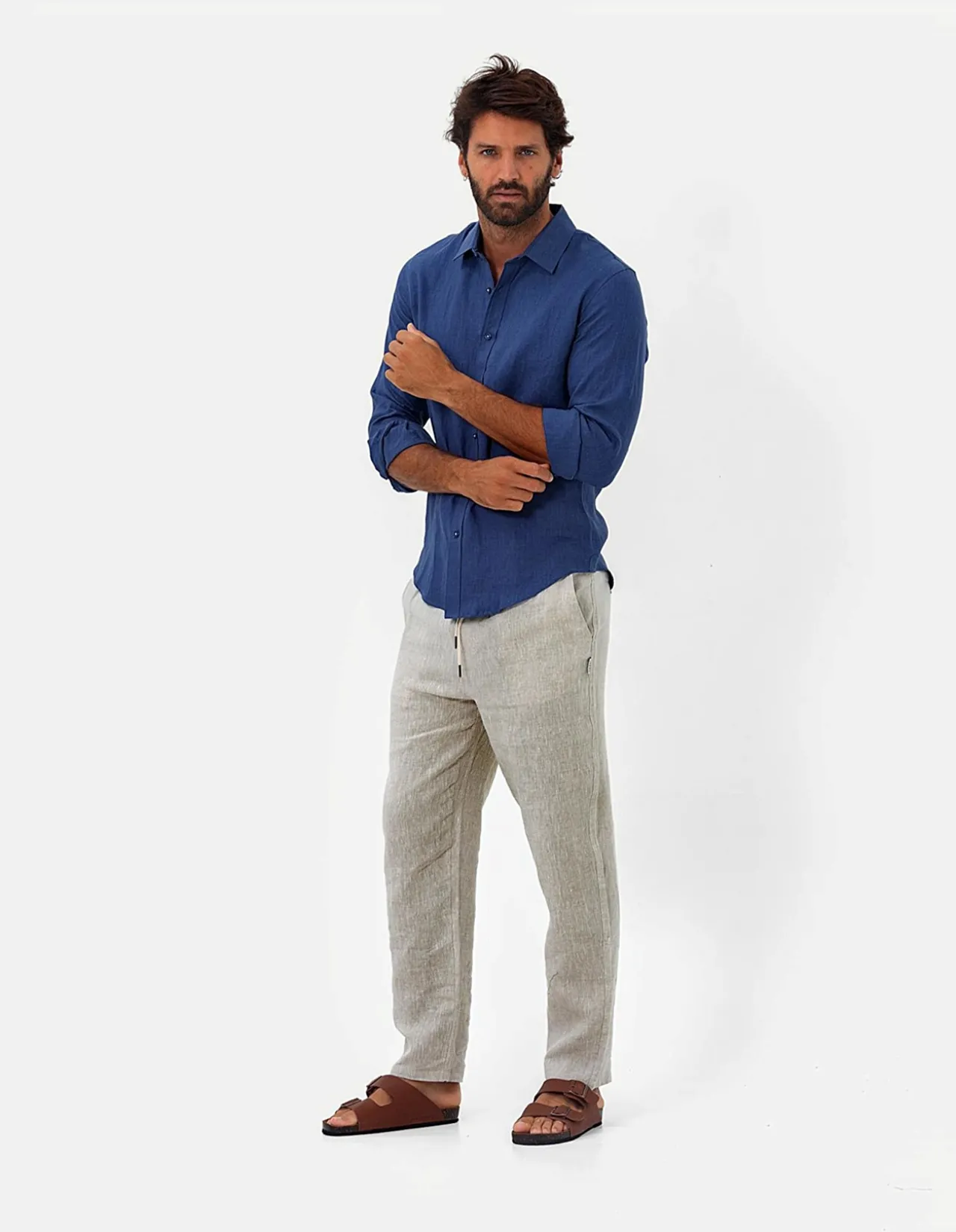 Long Sleeve Mens Linen Shirt Indigo Blue