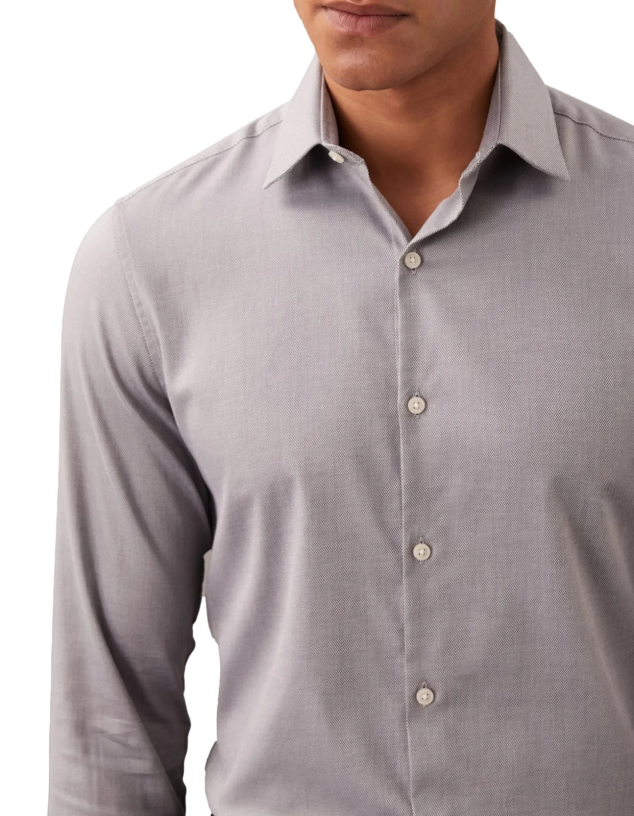 LONG SLEEVE SLIM POPLIN STR SOLID COTTON SHIRT