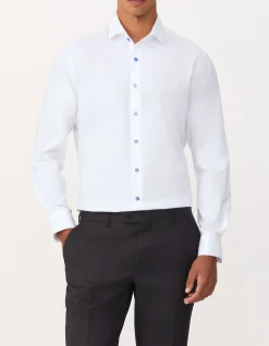 Long Sleeve Slim Single Colour Herringbone Shirt