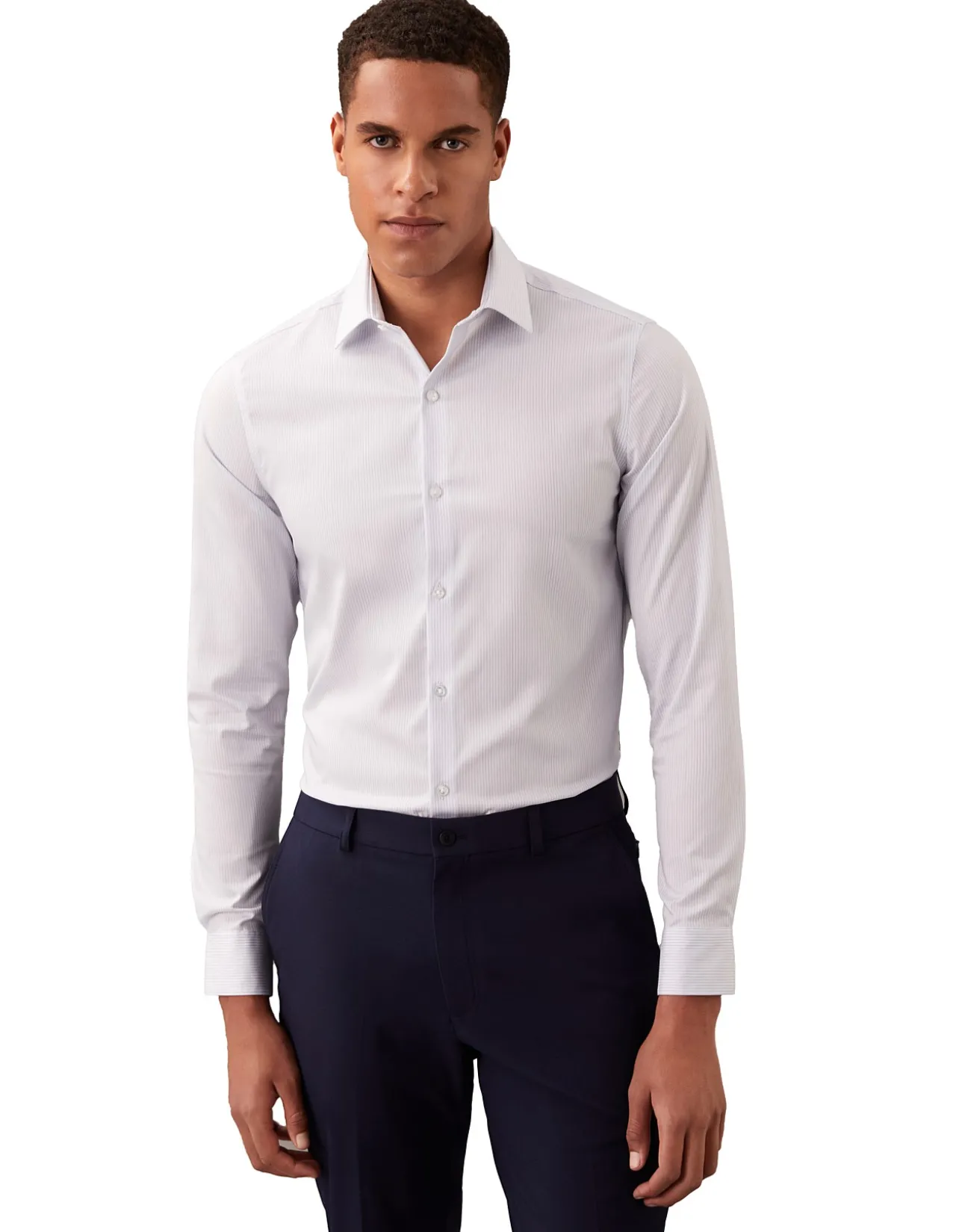 LONG SLEEVE SLIM STRETCH COLLAR STP COTTON DRESS SHIRT