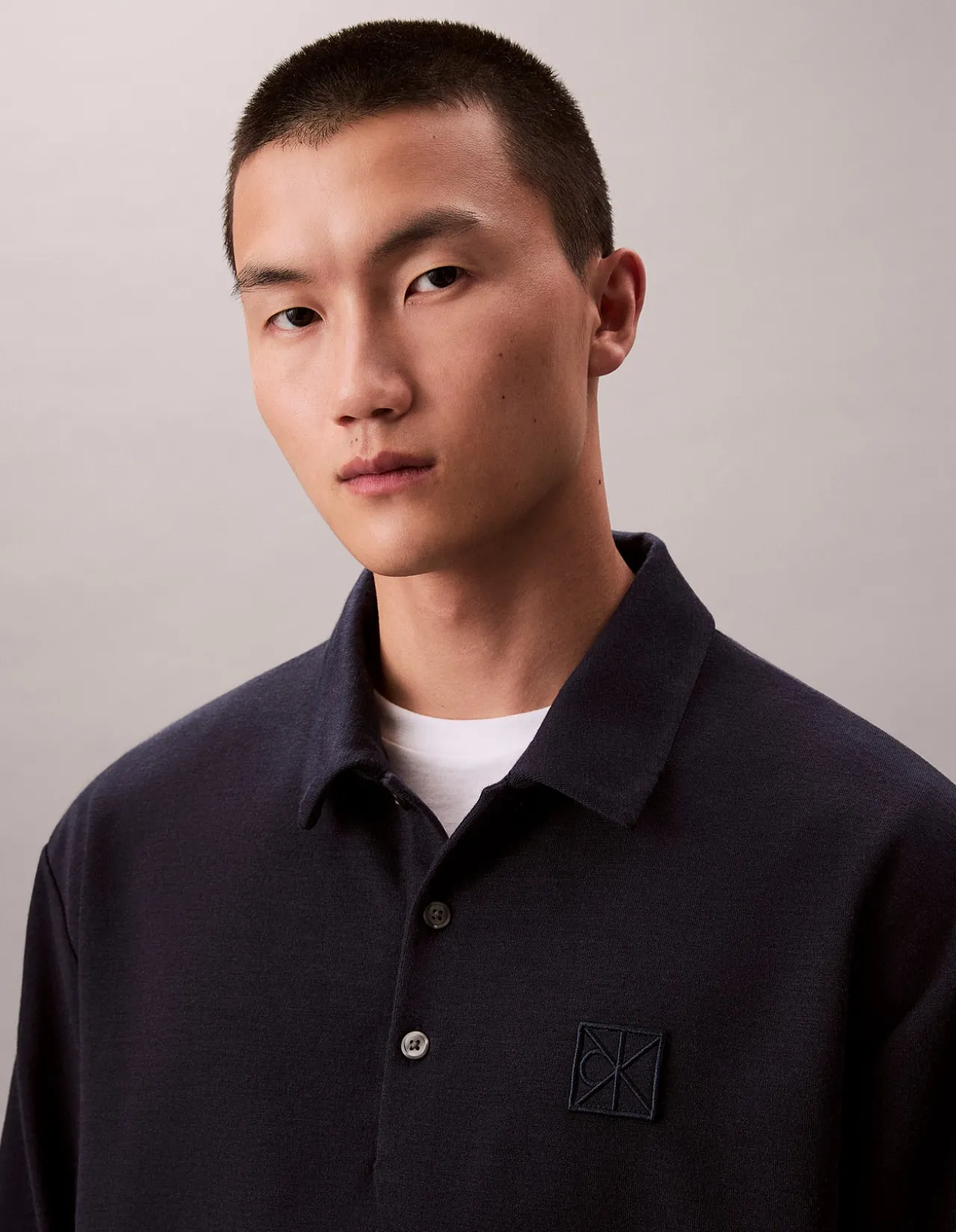 Long Sleeve Stretch Wool Blend Interlock Polo