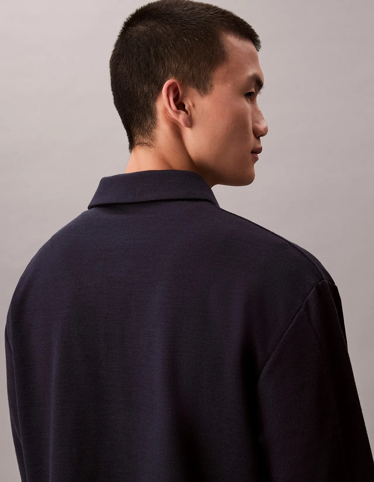 Long Sleeve Stretch Wool Blend Interlock Polo