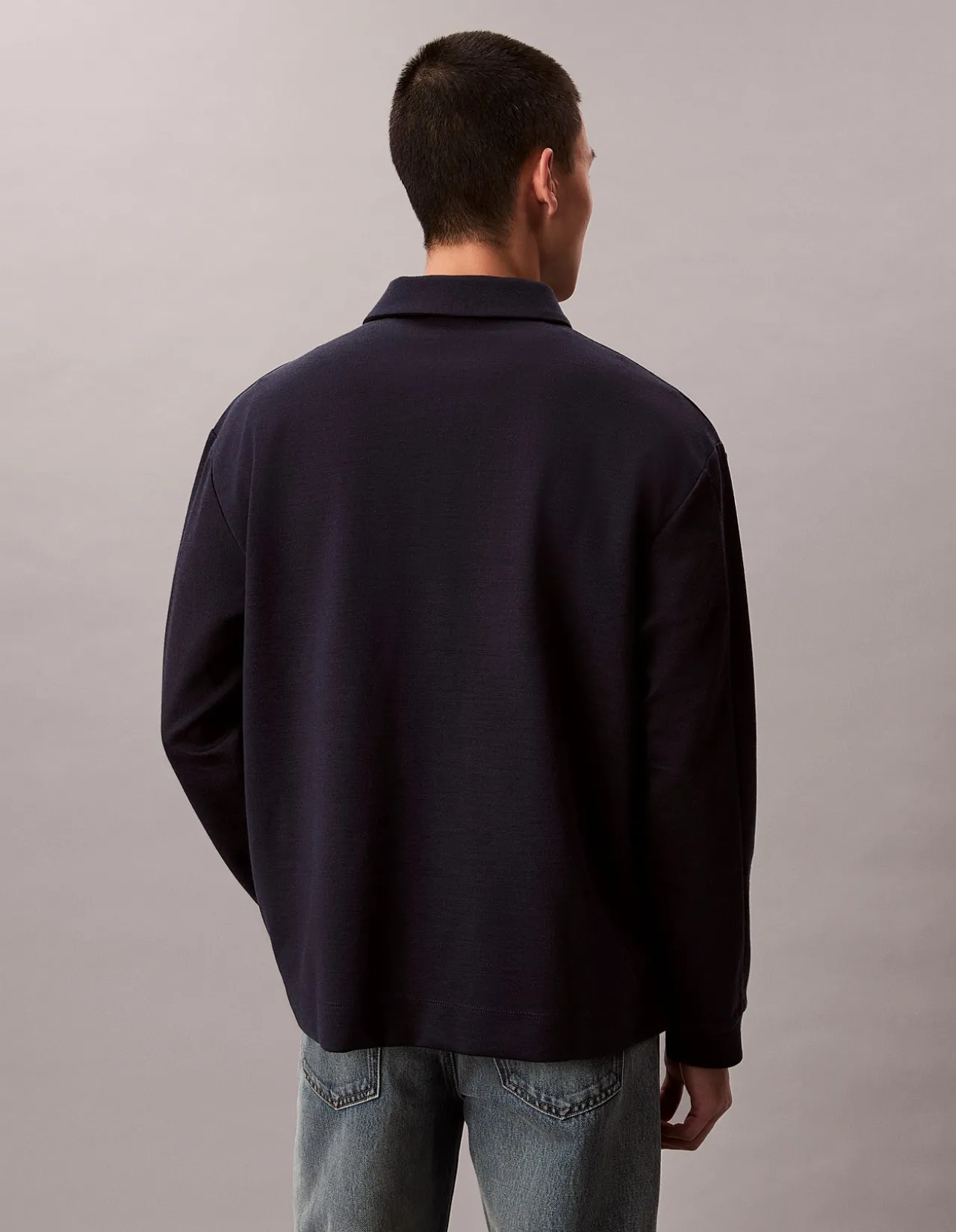 Long Sleeve Stretch Wool Blend Interlock Polo