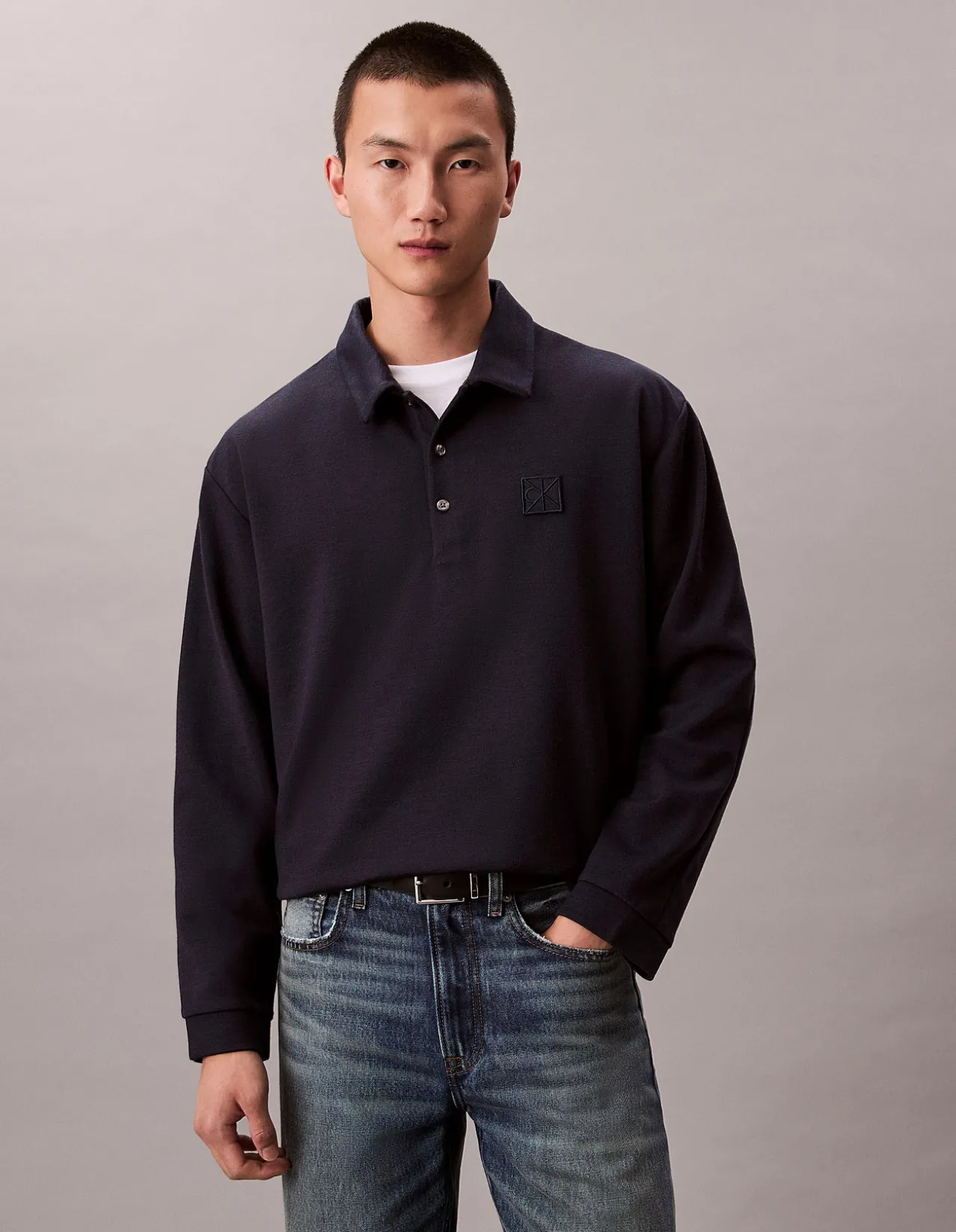 Long Sleeve Stretch Wool Blend Interlock Polo