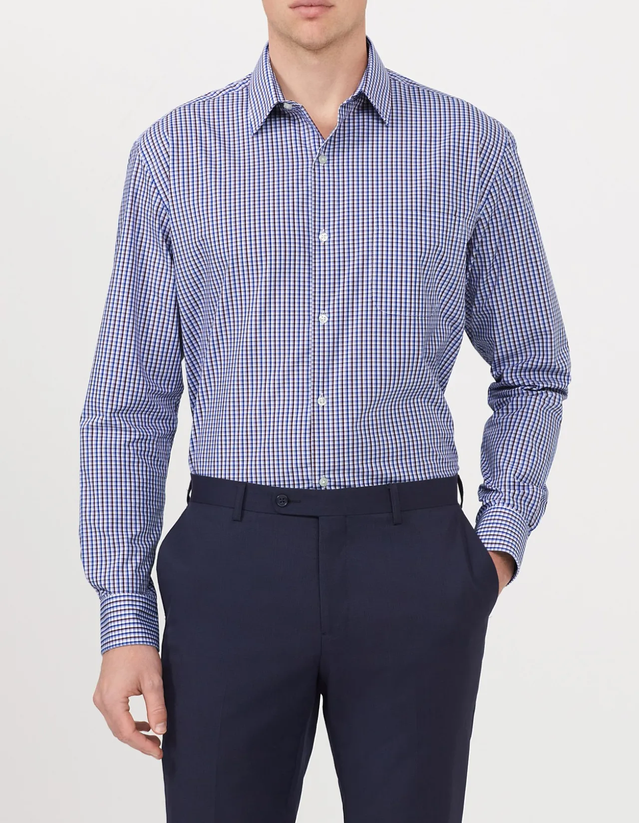LONG SLEEVE CLASSIC 2 COL GINGHAM EASY CARE POPLIN SHIRT