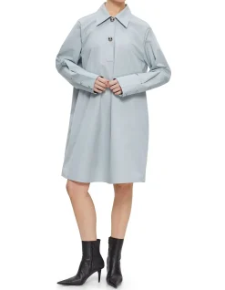 Long Sleeve Collared Dress Pewter Blue