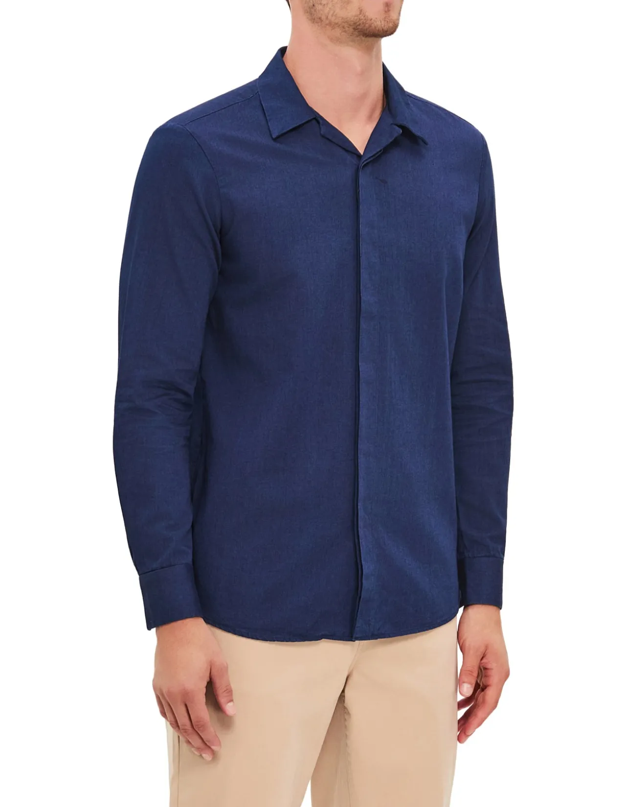 LONG SLEEVE HOWARD TWILL INDIGO COTTON SHIRT