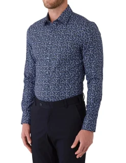 Long Sleeve LEAF Print Slim Shirt