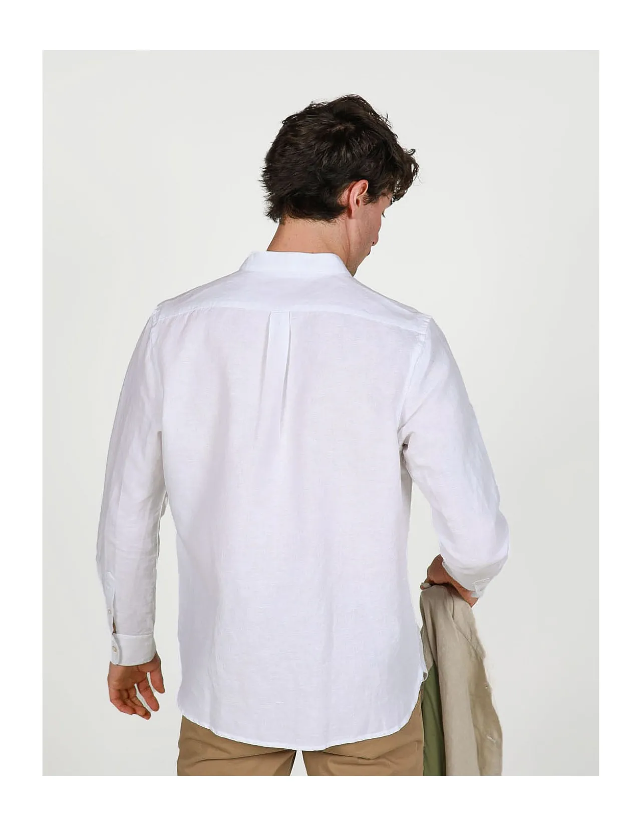 LONG SLEEVE LINEN BLEND GRANPA COLLAR LINEN COTTON SHIRT