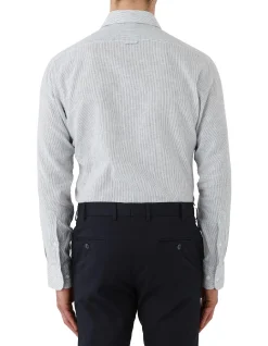 Long Sleeve Linen Cotton Mirco Stripe Shirt