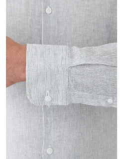 Long Sleeve Linen Cotton Mirco Stripe Shirt