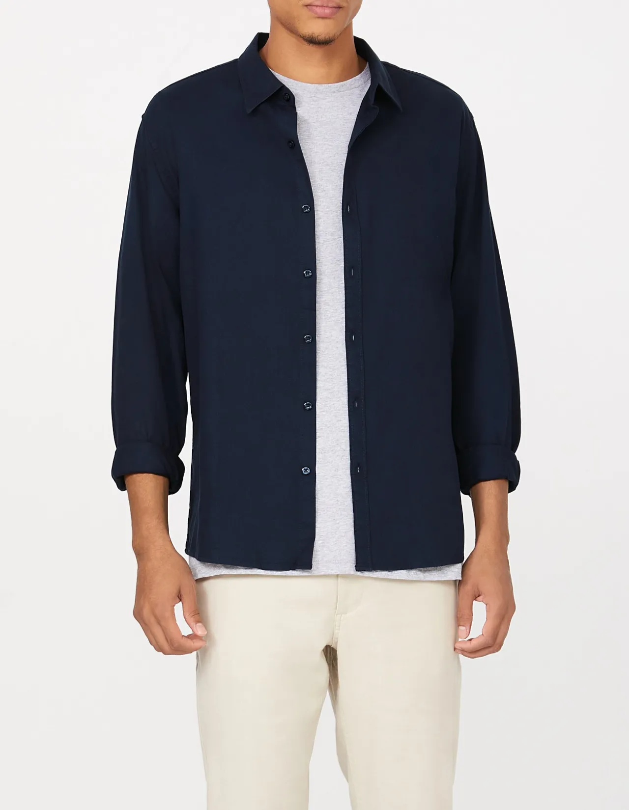 LONG SLEEVE NEVER TUCK 1 COL WASHED DOBBY REG SHIRT