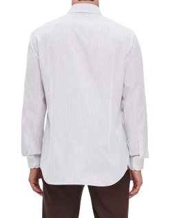 LONG SLEEVE POPLIN STRIPE PEAK COLLAR SHIRT