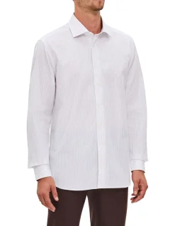 LONG SLEEVE POPLIN STRIPE PEAK COLLAR SHIRT