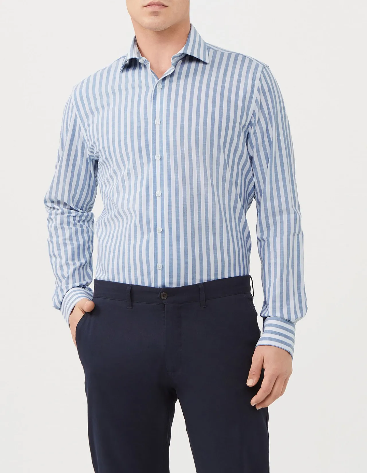 Long Sleeve Slim Linen Tencel Stripe Shirt