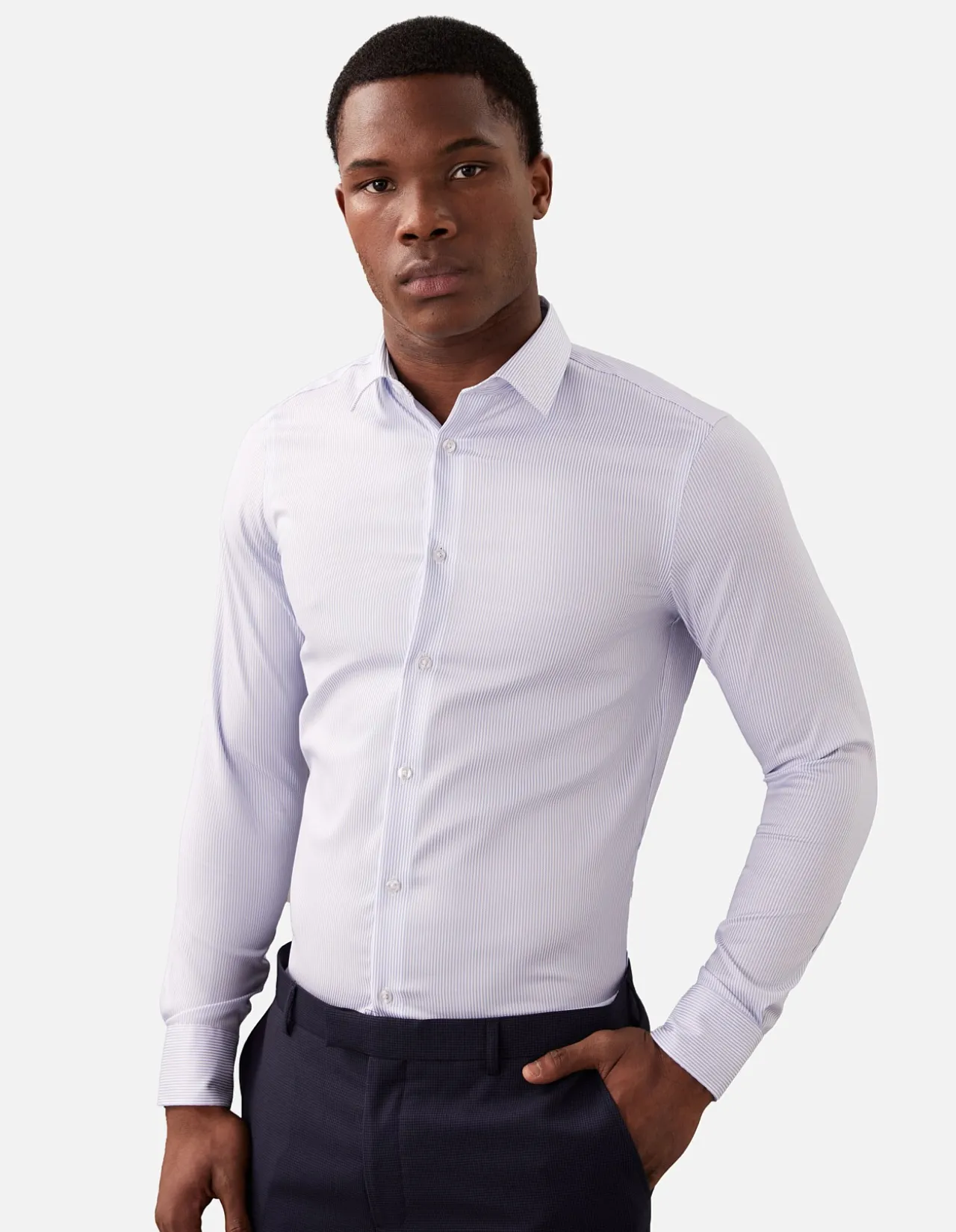 LONG SLEEVE SLIM REFINED COTTON STRETCH STRIPE SHIRT