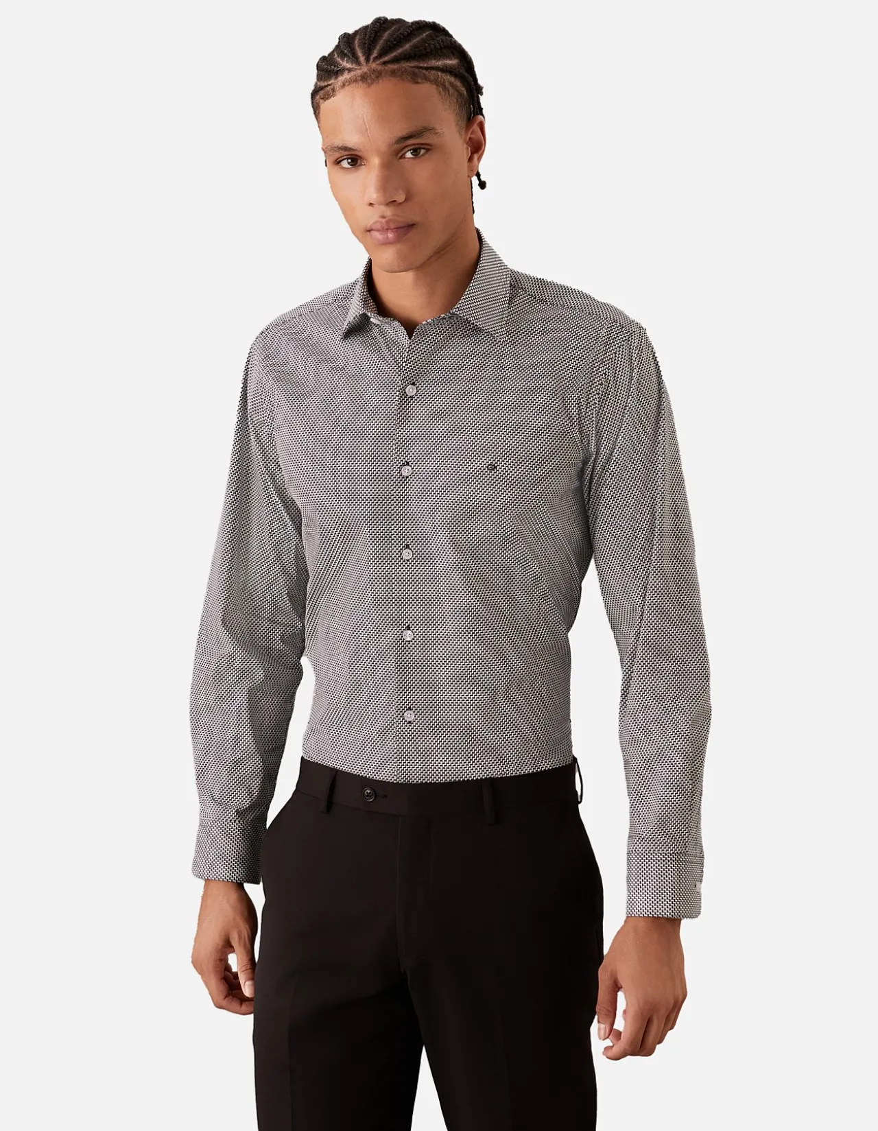 Long Sleeve Slim Single Colour STEP Print Shirt
