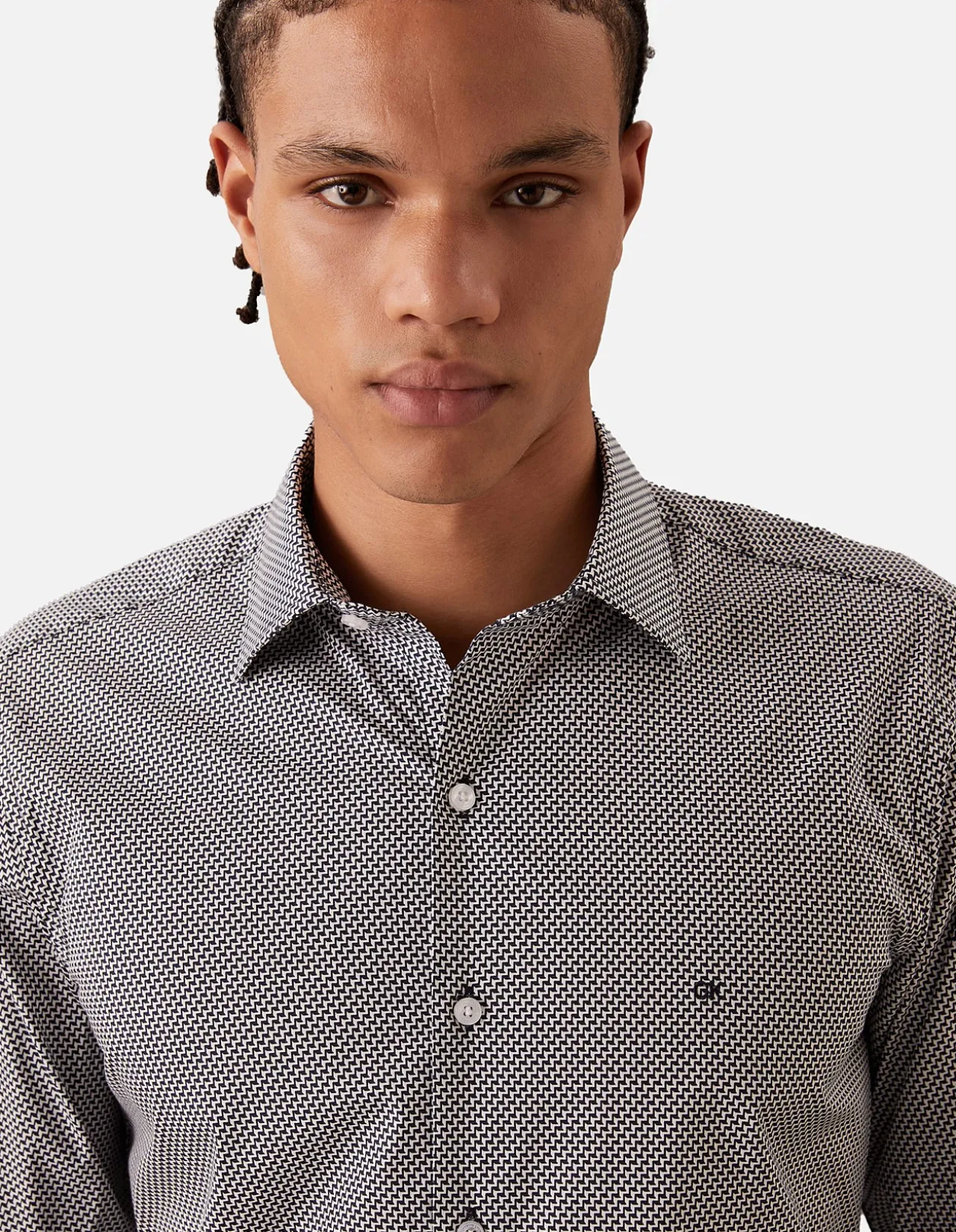 Long Sleeve Slim Single Colour STEP Print Shirt