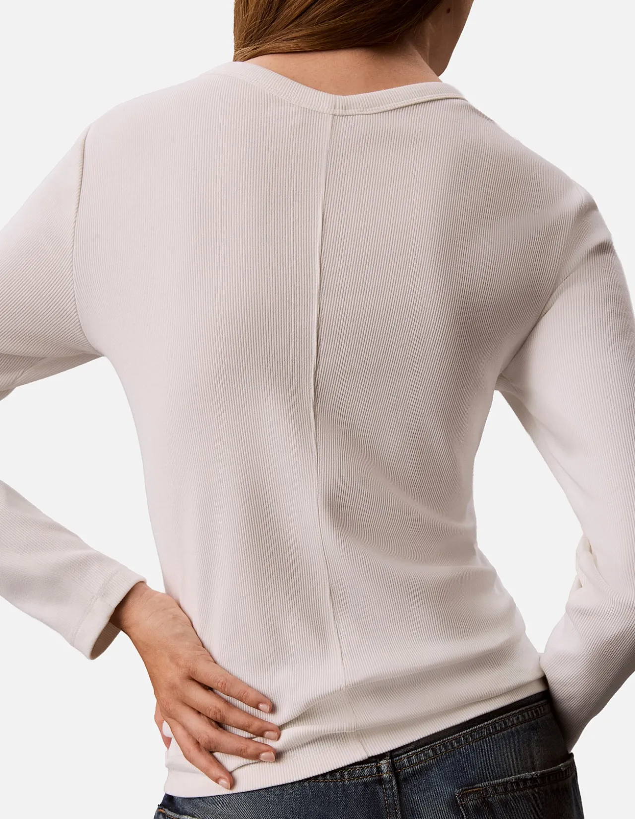Long Sleeve Woven Label Baby Rib Button Front Top