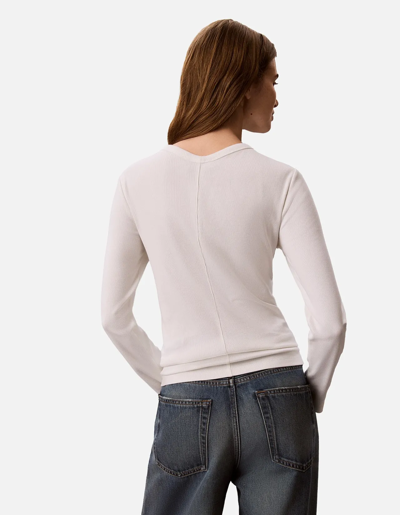 Long Sleeve Woven Label Baby Rib Button Front Top