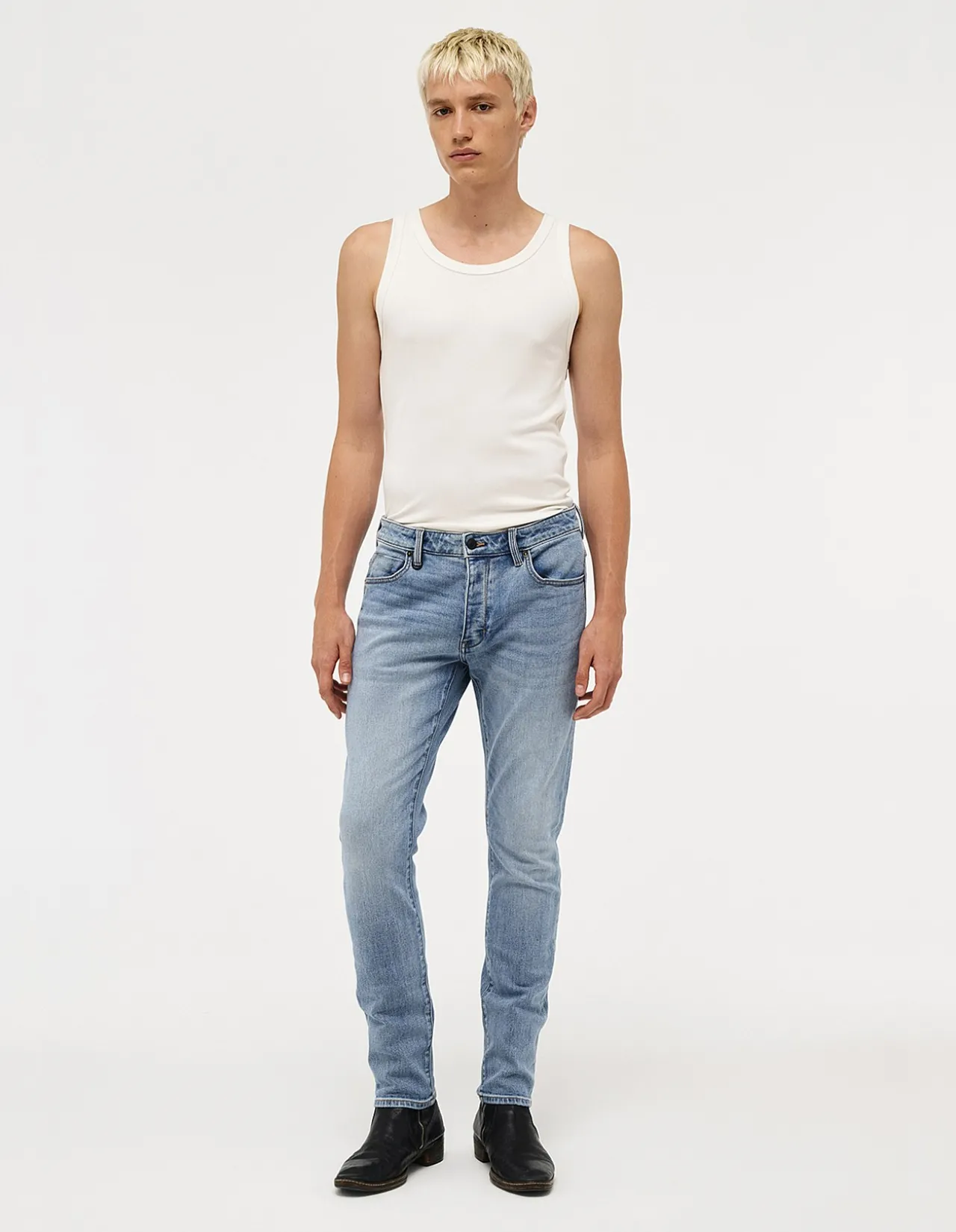 Lou Straight Mid Rise Stretch Denim Jeans