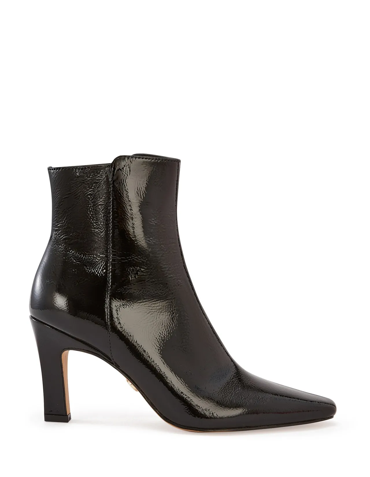 Loz Black Crinkle Patent Leather Ankle Boot