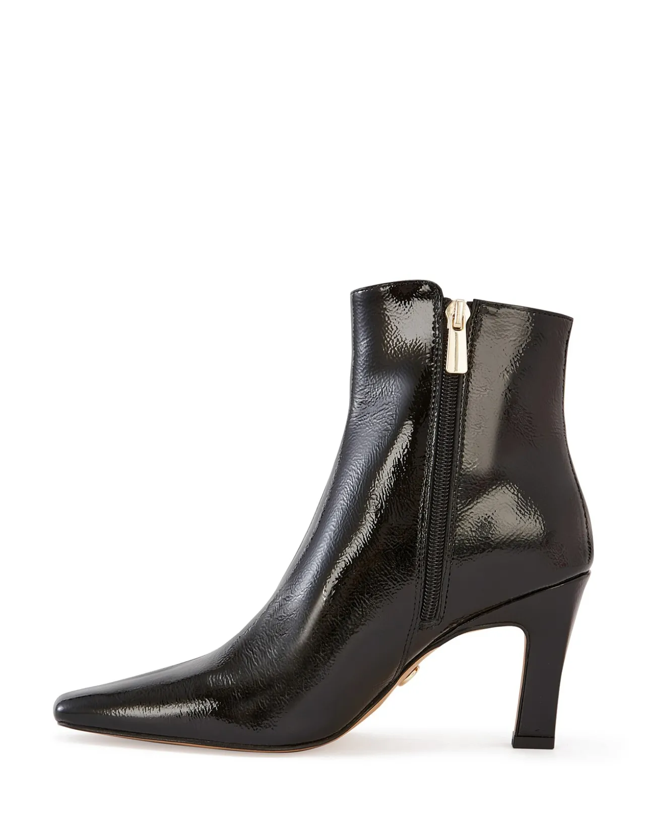 Loz Black Crinkle Patent Leather Ankle Boot