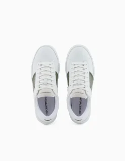 MAN'S LOW TOP LEATHER SNEAKER WITH CONTRASTING PANEL