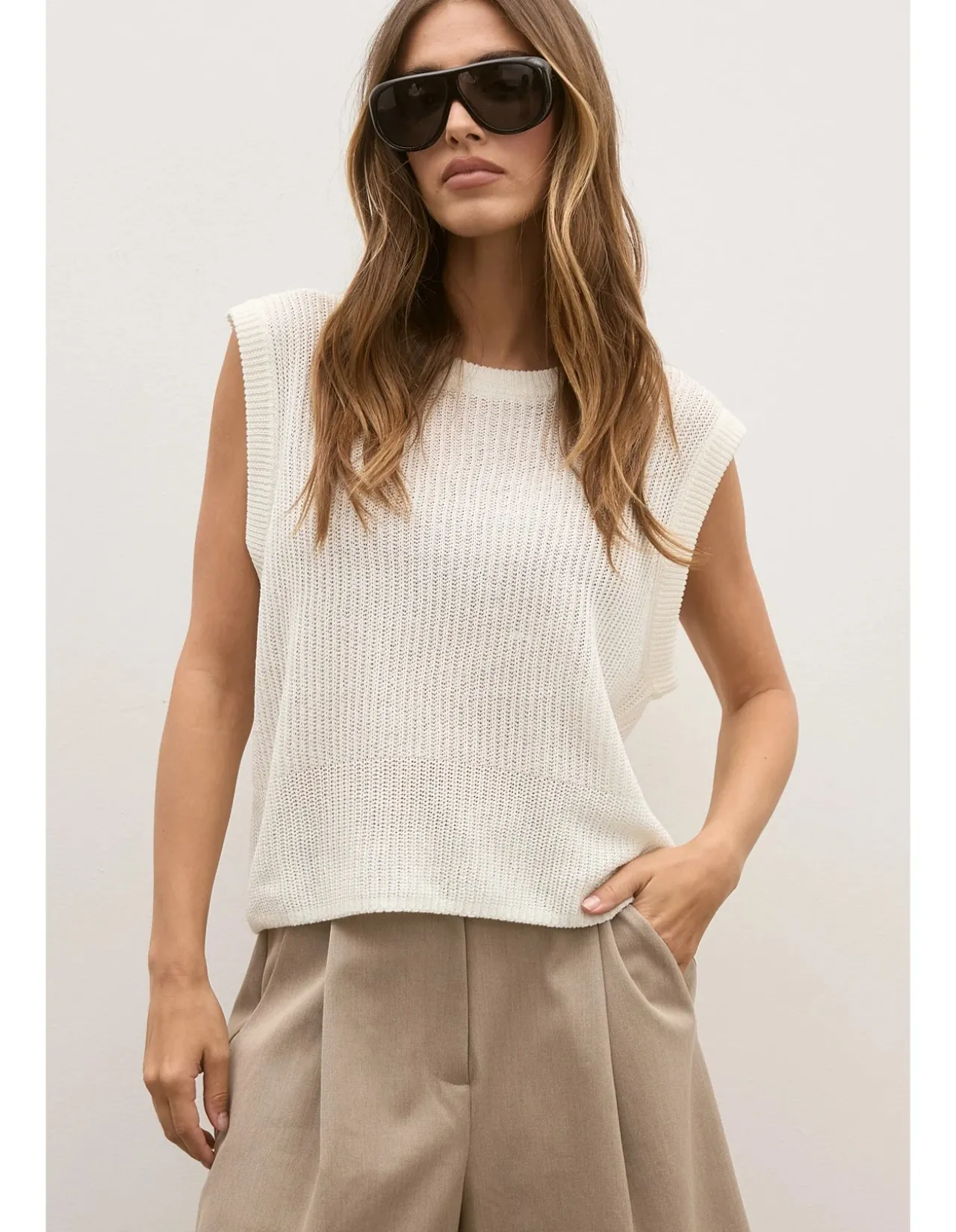 Margo Relaxed Open Knit Sleeveless Vest
