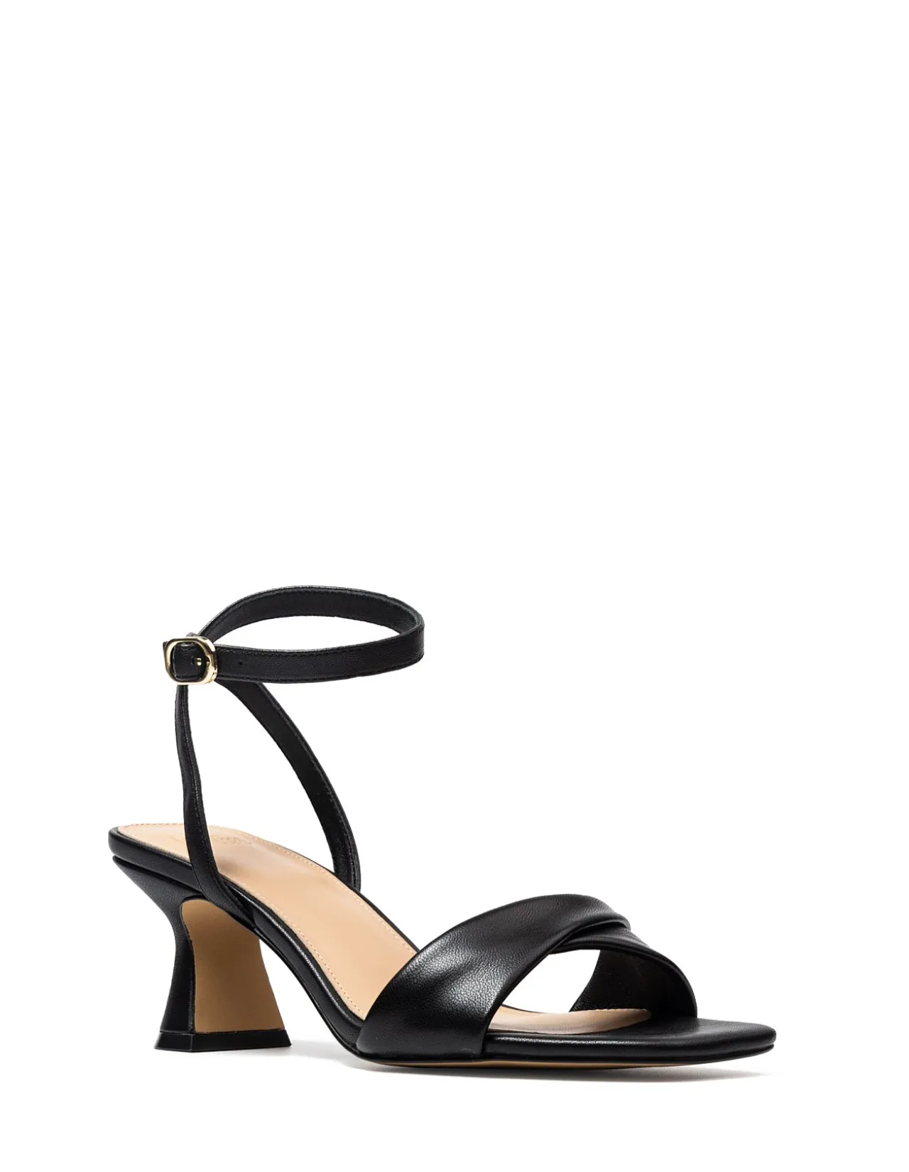 MARTINA Black Leather Flared Heel