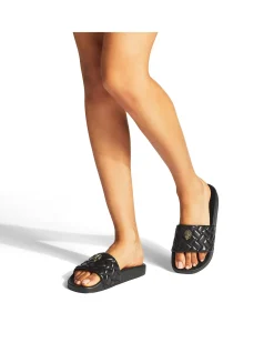 Meena Eagle Black Quilted Slides