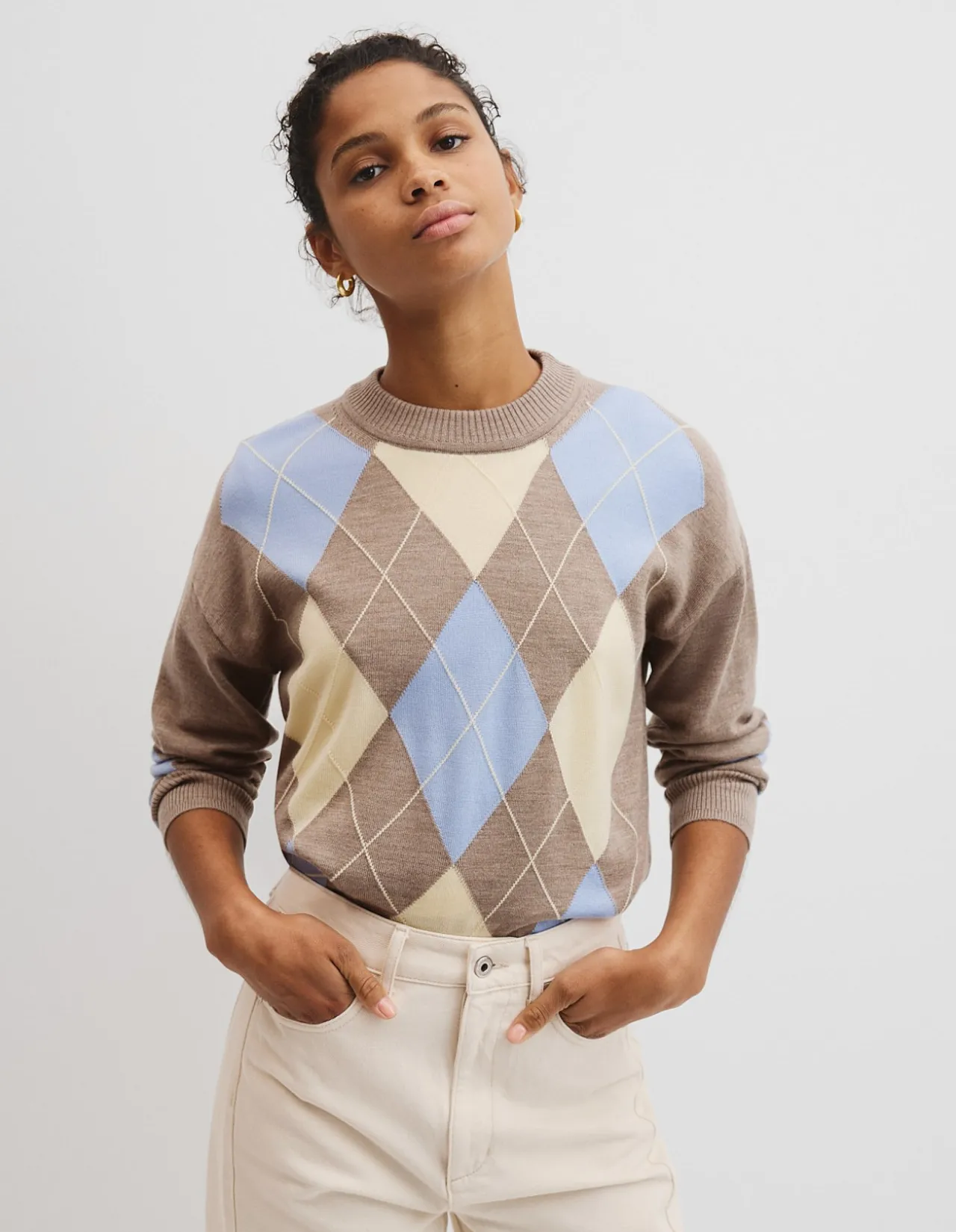 Merino Long Sleeve Argyle Knit