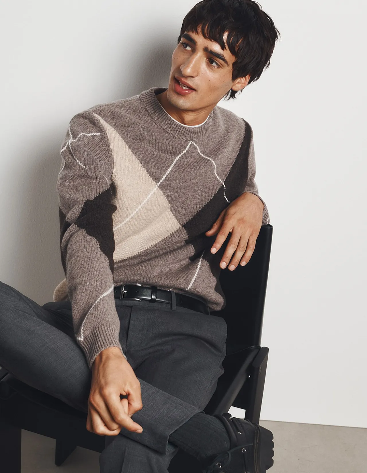 Merino Wool Argyle Crew Neck Knit