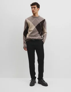 Merino Wool Argyle Crew Neck Knit