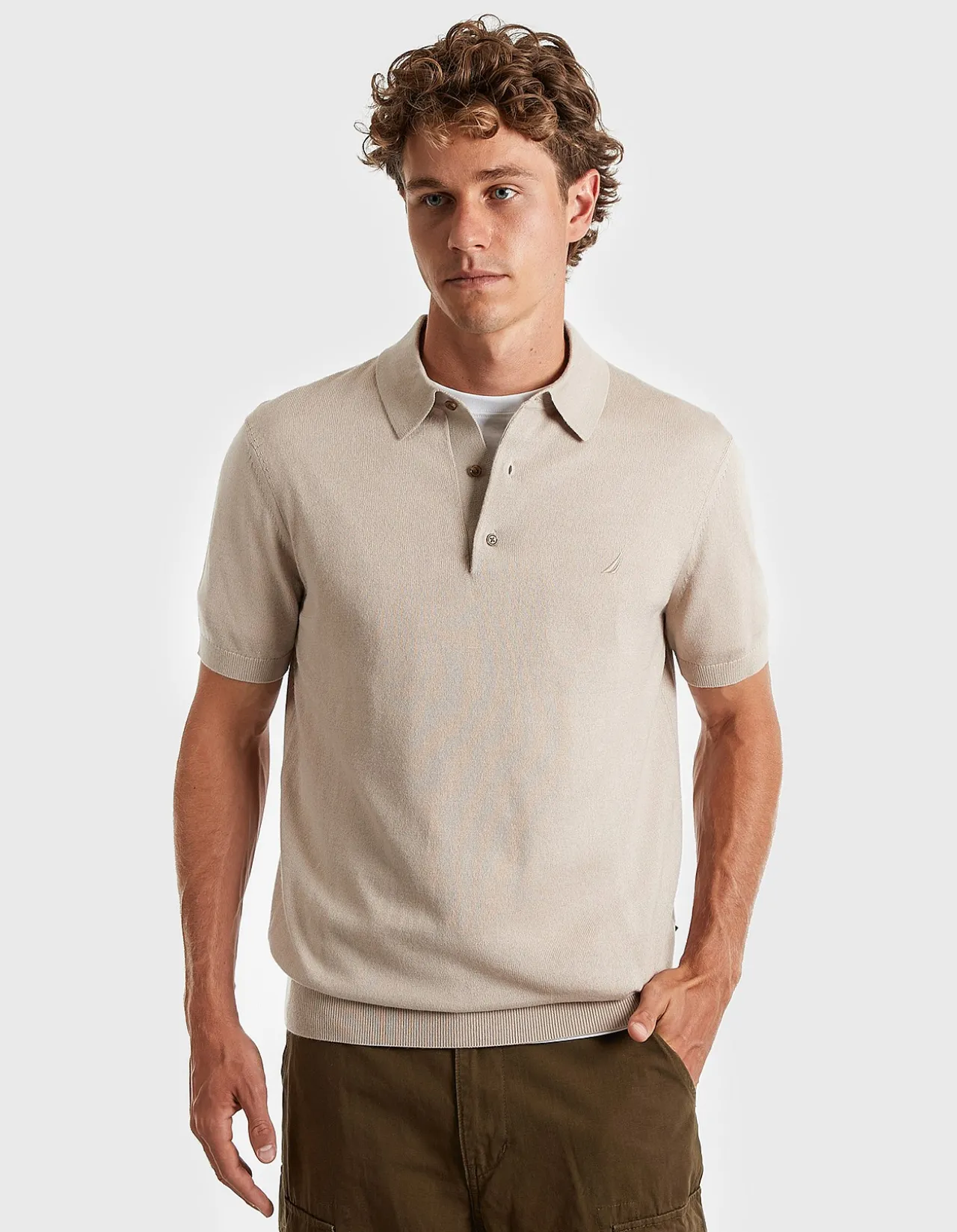 MERINO WOOL BLEND SS KNIT POLO OFF WHITE
