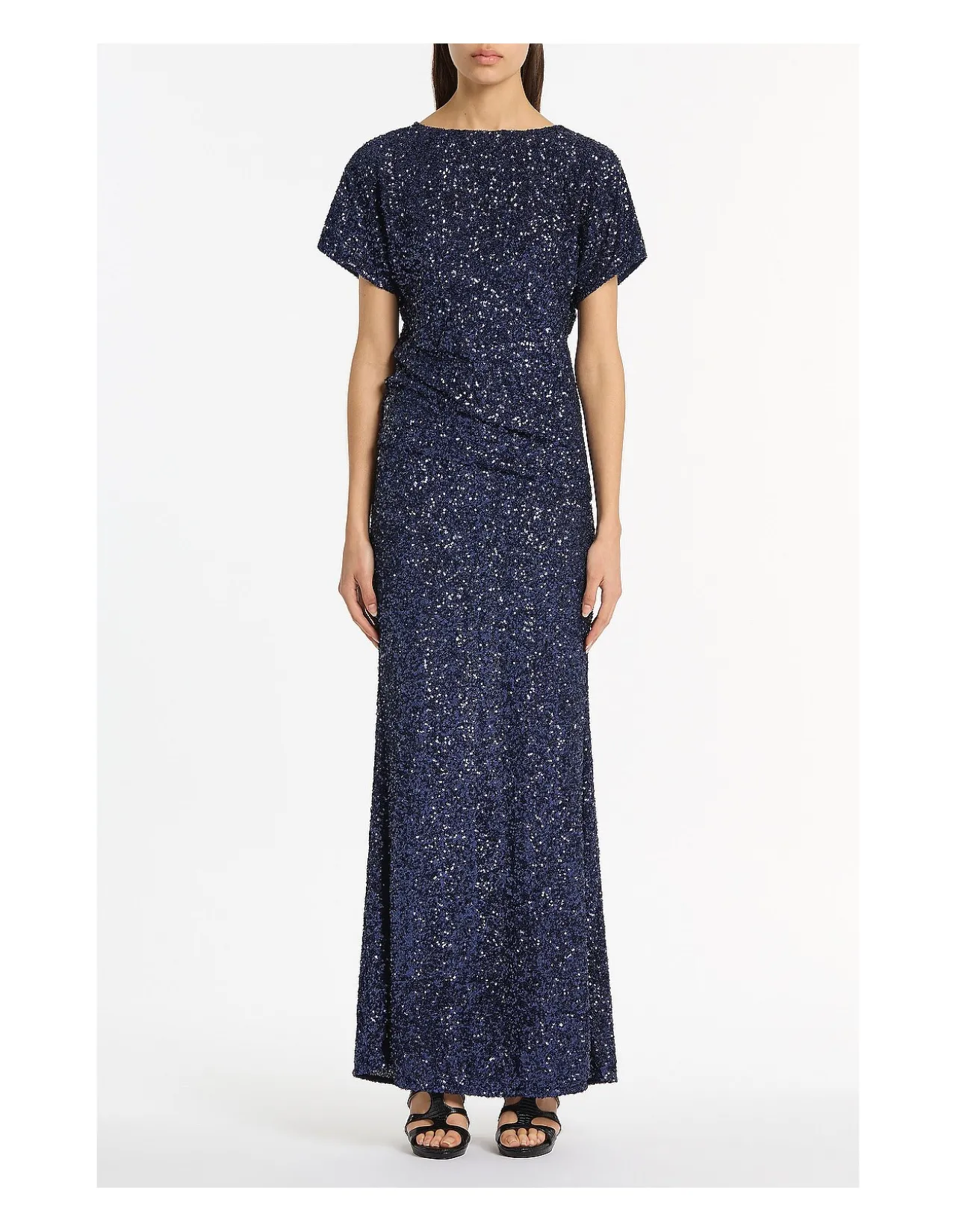 Midnight Crushed Sequin Mid Rise Column Skirt