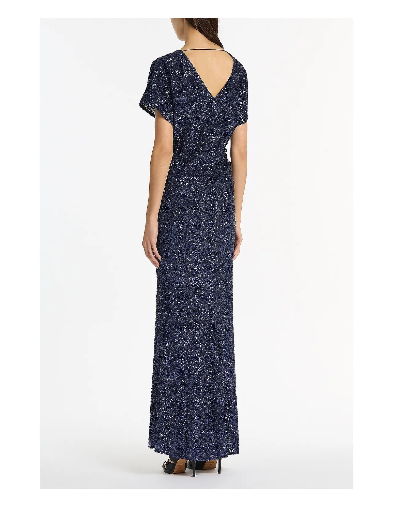 Midnight Crushed Sequin Mid Rise Column Skirt