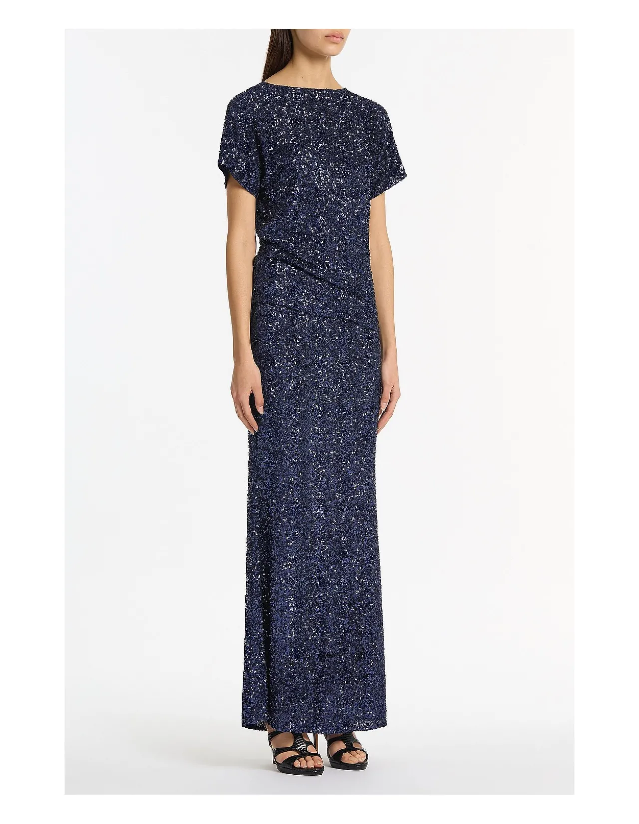 Midnight Crushed Sequin Mid Rise Column Skirt