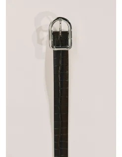MIJA CROCO SILVER HARDWARE DARK CHOCOLATE BELT