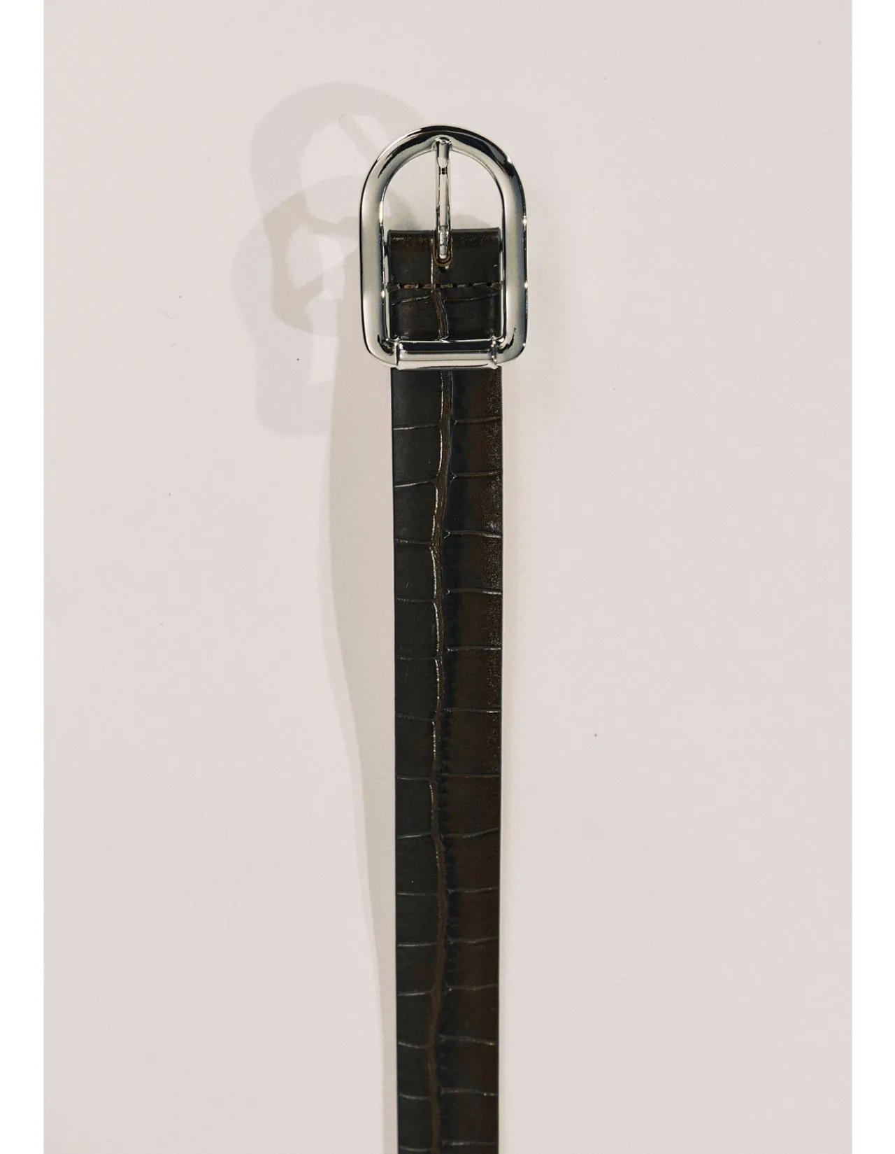 MIJA CROCO SILVER HARDWARE DARK CHOCOLATE BELT