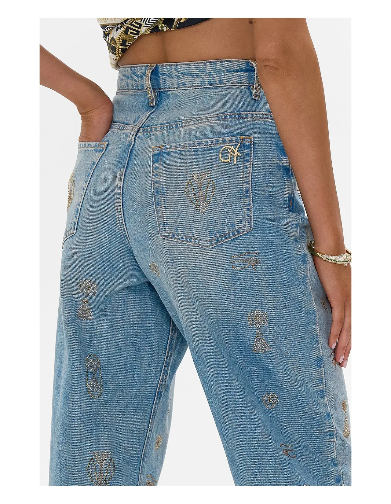 Milla Sacred Symbols Embellished Girlfriend Jeans