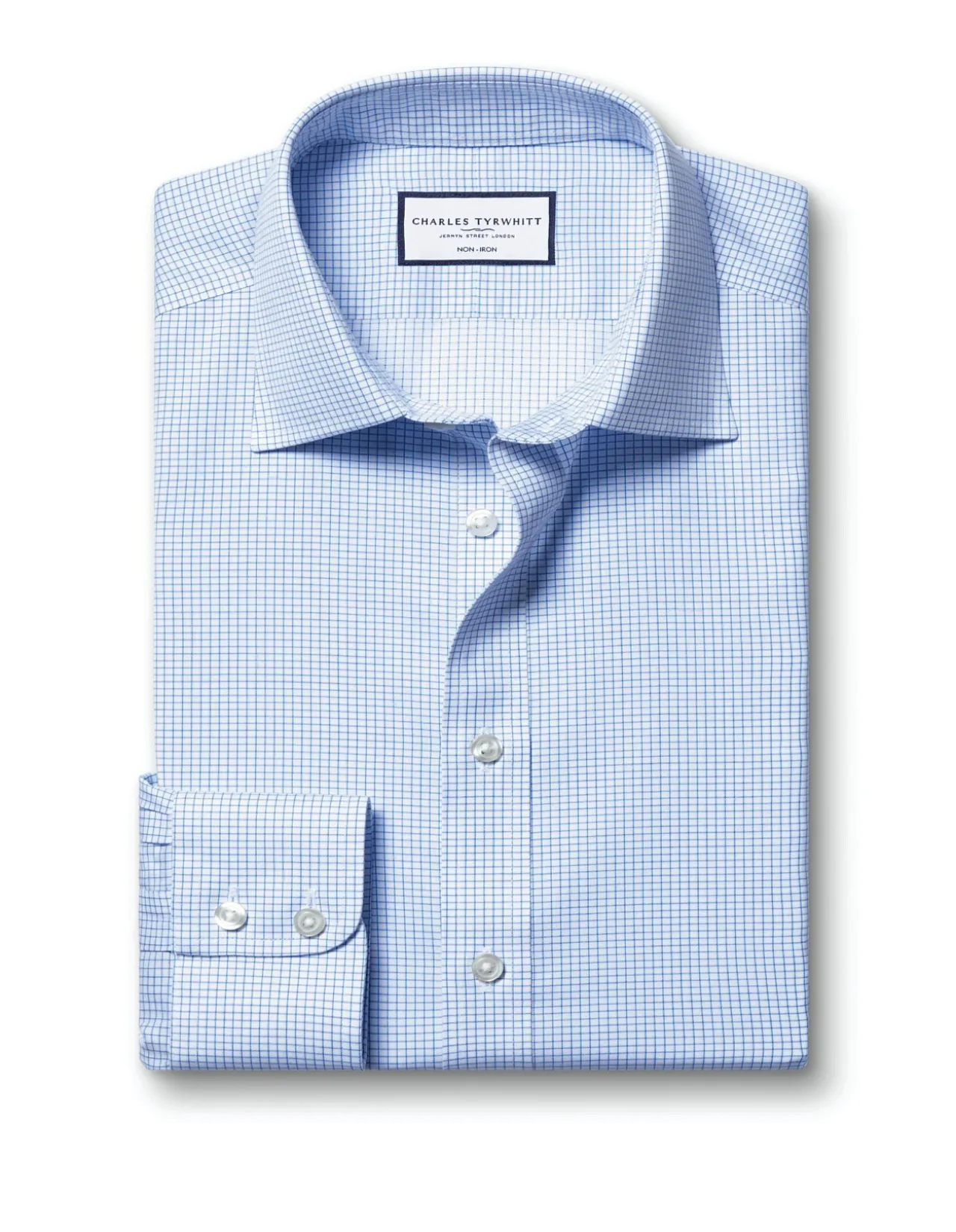 Mini grid check non-iron twill slim fit shirt
