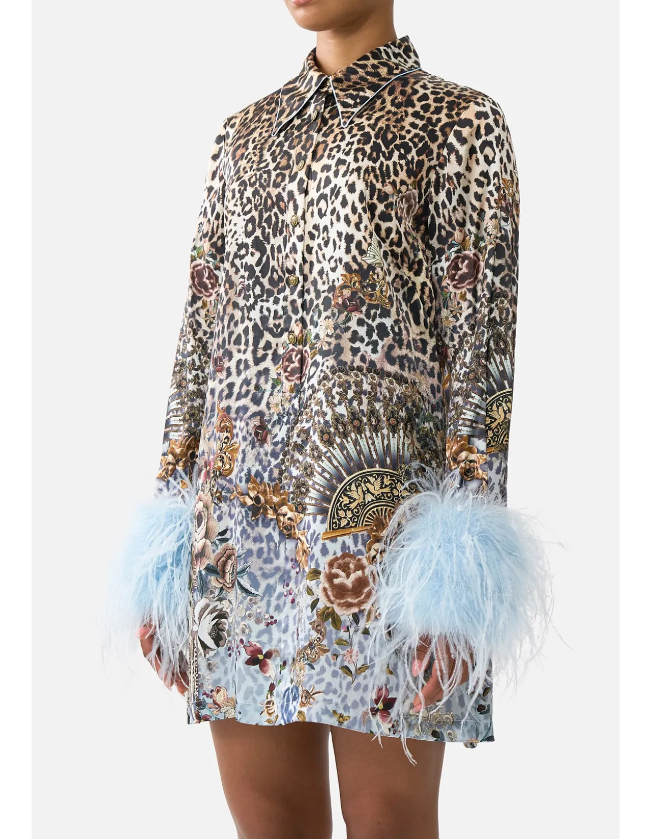 MINI SHIRT DRESS WITH FEATHERS