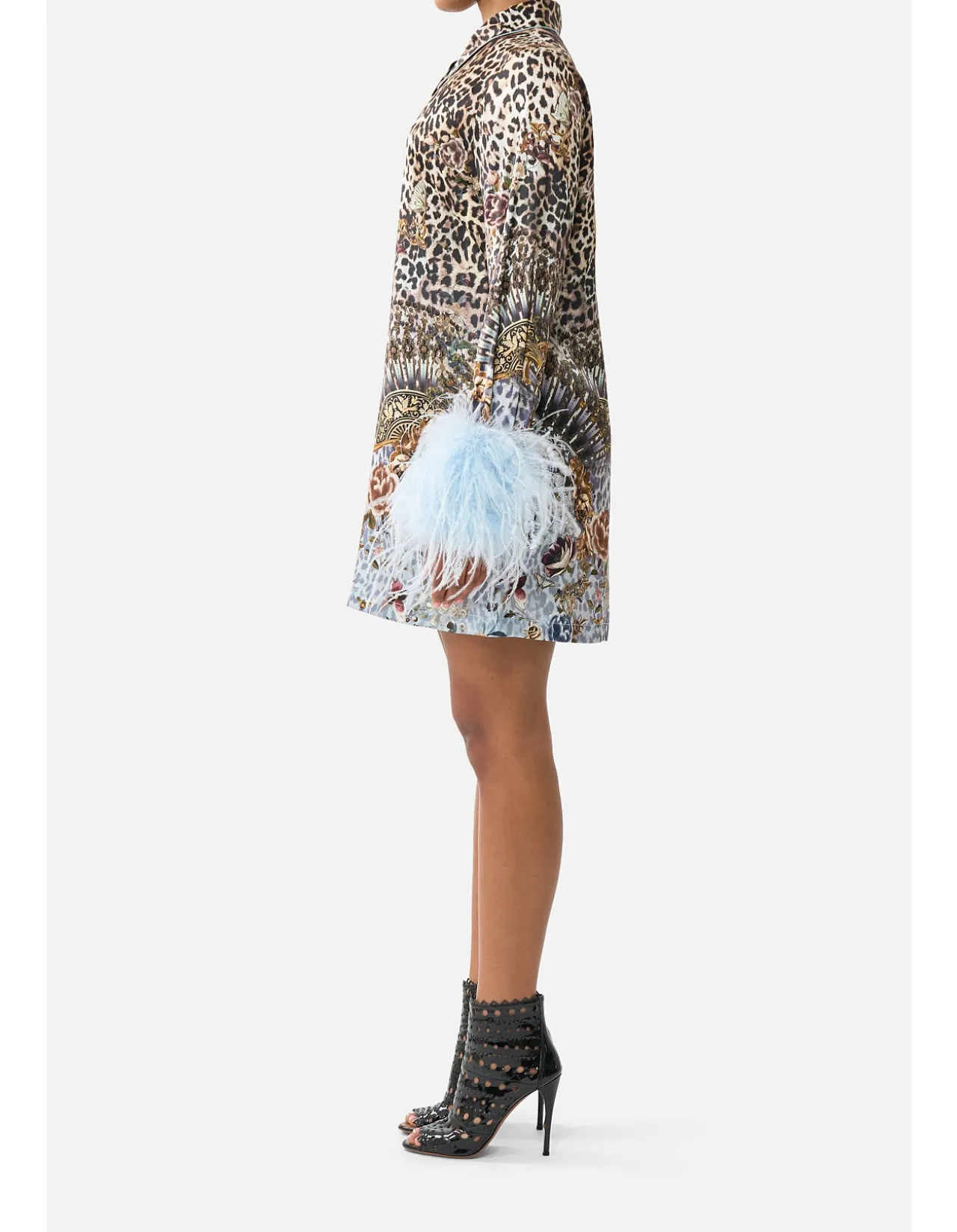 MINI SHIRT DRESS WITH FEATHERS