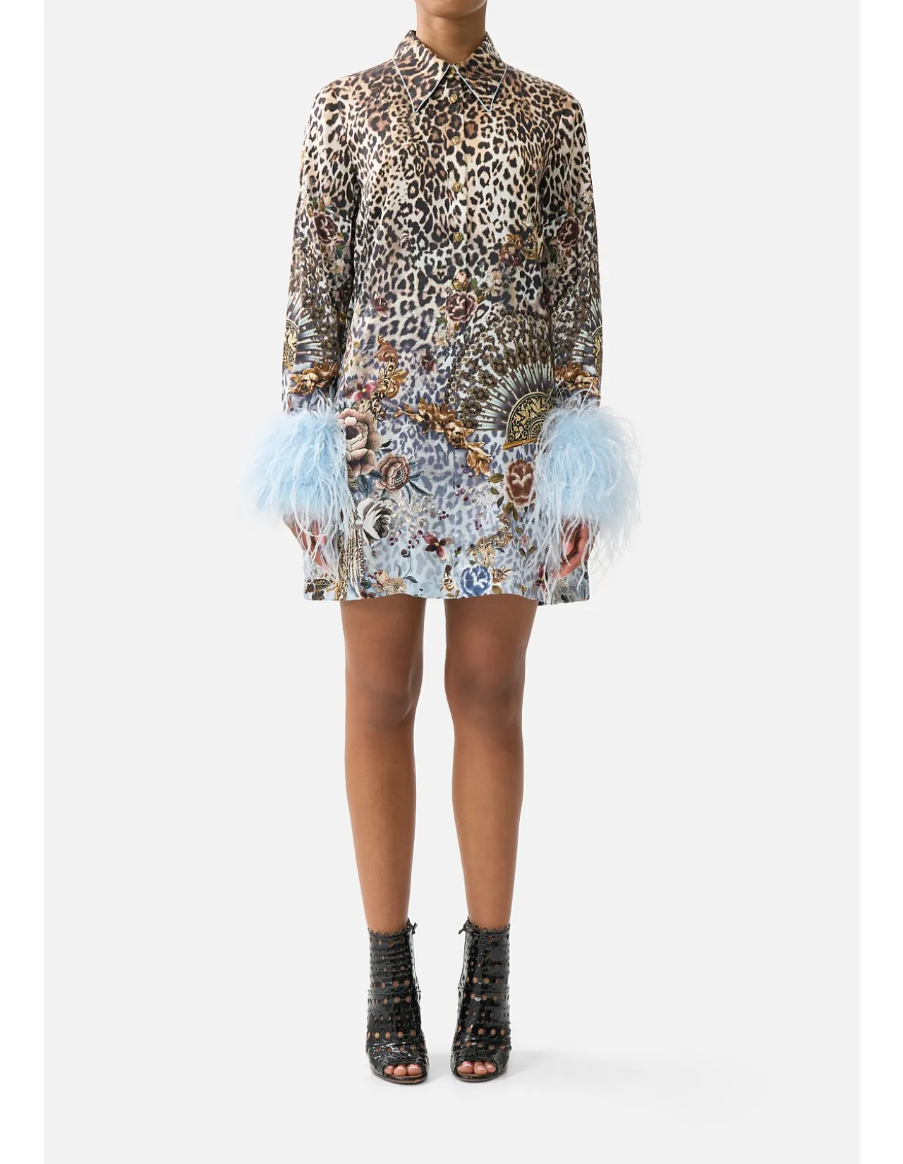 MINI SHIRT DRESS WITH FEATHERS