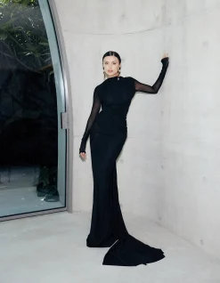 Monaco Long Sleeve Soft Mesh Floor Length Gown